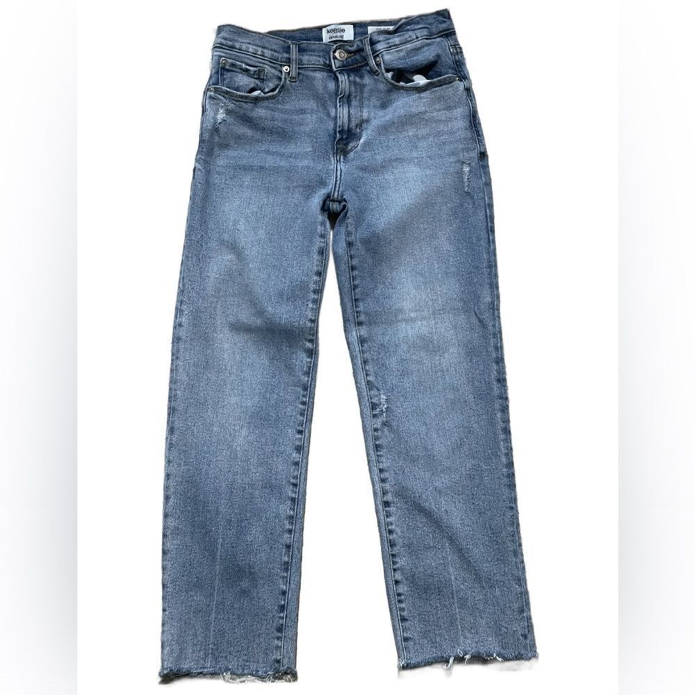 Kensie Jeans Vintage Lux Slim Straight Leg Denim Jeans with Raw Hem (Size: 6)